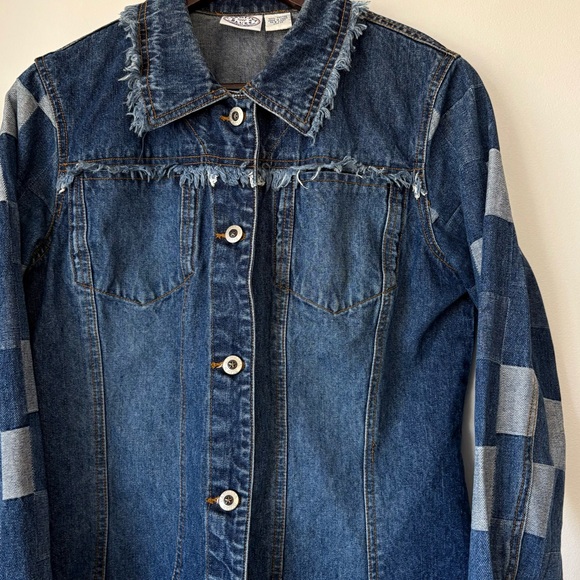 Vintage Patchwork Denim Jacket Carolina Blues Cotton 90s Y2K Size Medium - Picture 2 of 11